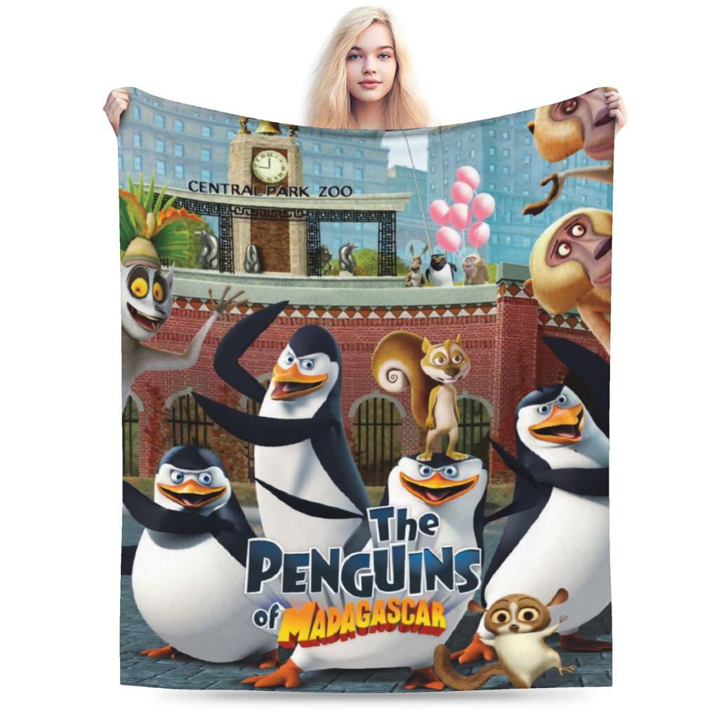 Pingwiny z Madagaskaru Merch Kocie Miękki Polarowy Koc Piknikowy Wygodne Narzuty