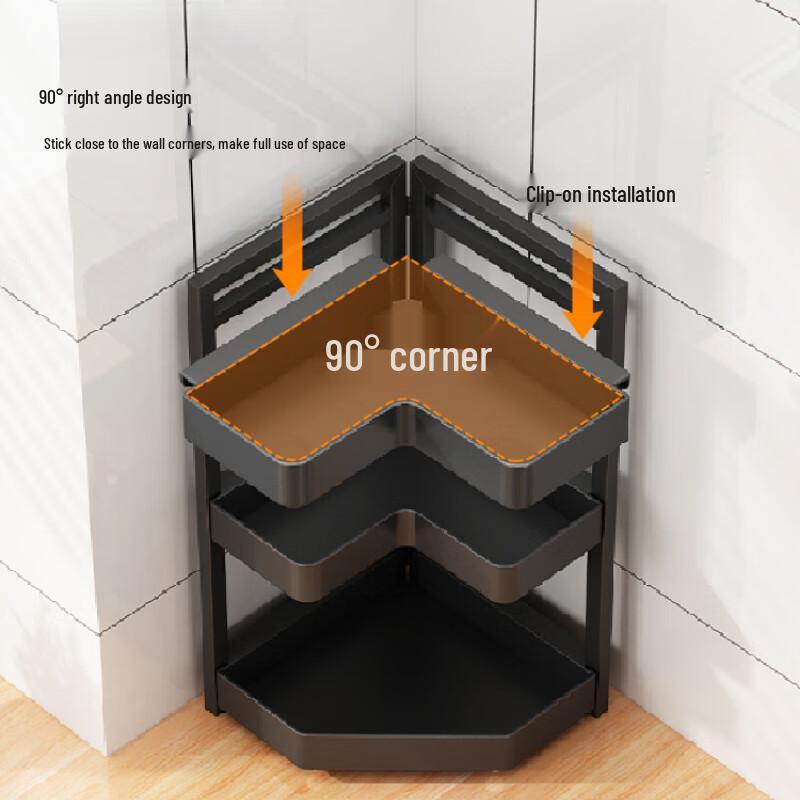 Black Foldable 3-Tier Kitchen Corner Storage Rack