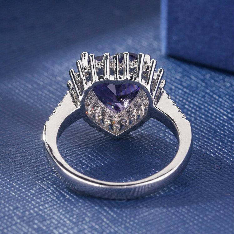 Classic Sweet Romantic Heart Purple Crystal Rings ForWomen Engagement Wedding Ring For Accessories Size 6-10