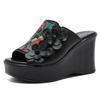 Fashion GKTINOO 2025 Genuine Leather Women Slippers Flower High Heels Wedges Summer Shoes Platform Retro Handmade Women Leather Slipper