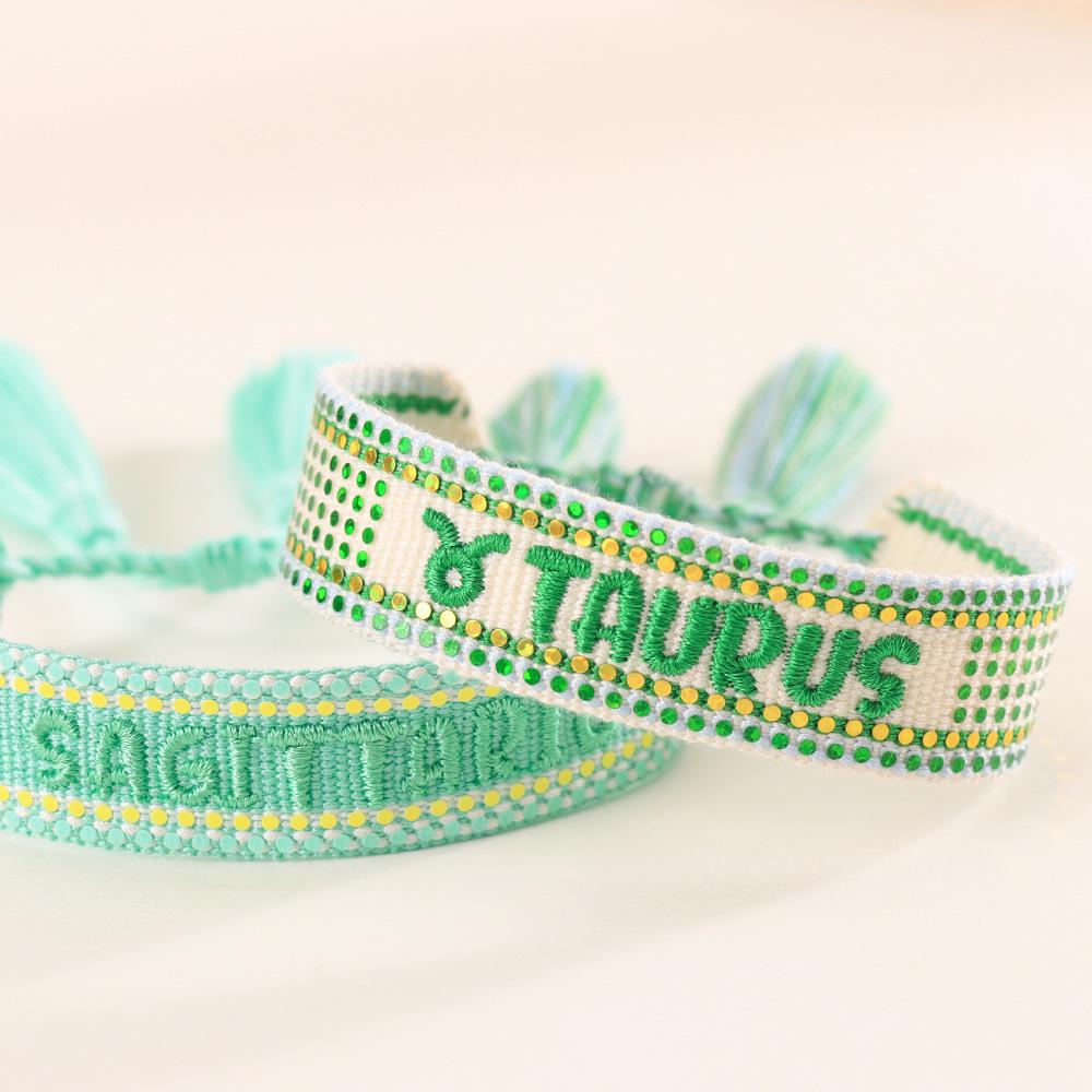 Lucky 12 Constellations Letter Bracelet: DIY Stamped Sequin Logo Hand Rope for Girls