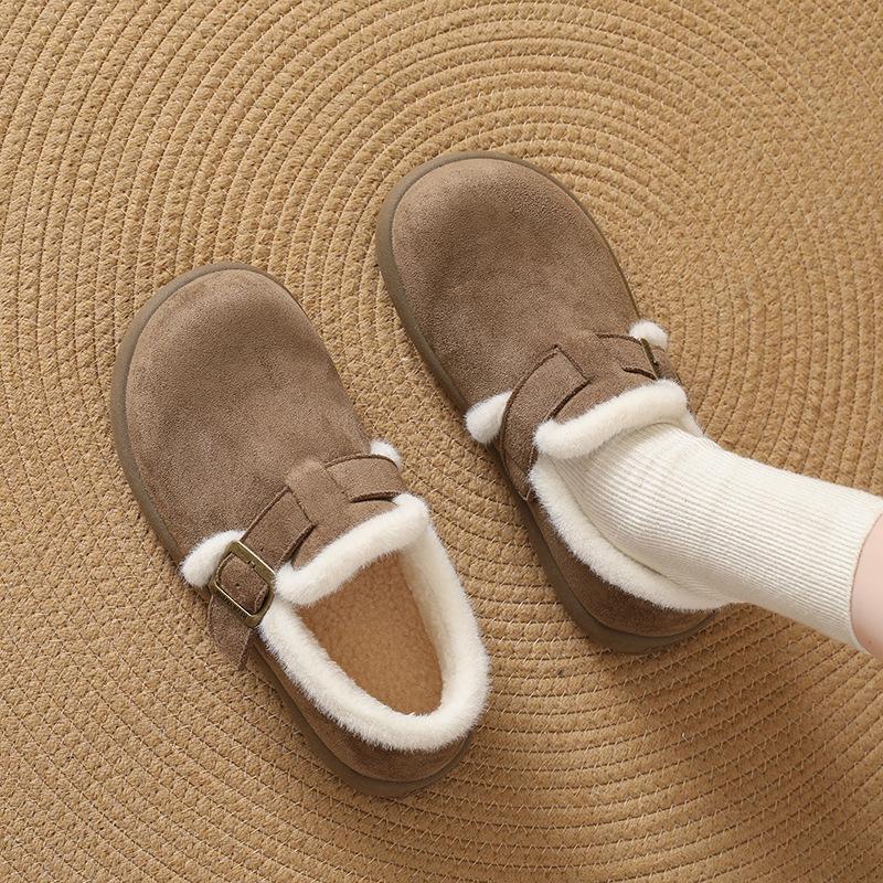 Thick-soled Imitation Lamb Wool Shoes 2025 Winter Velvet Retro Birkenstocks Fashionable Versatile and Comfortable Round-head Cotton Shoes
