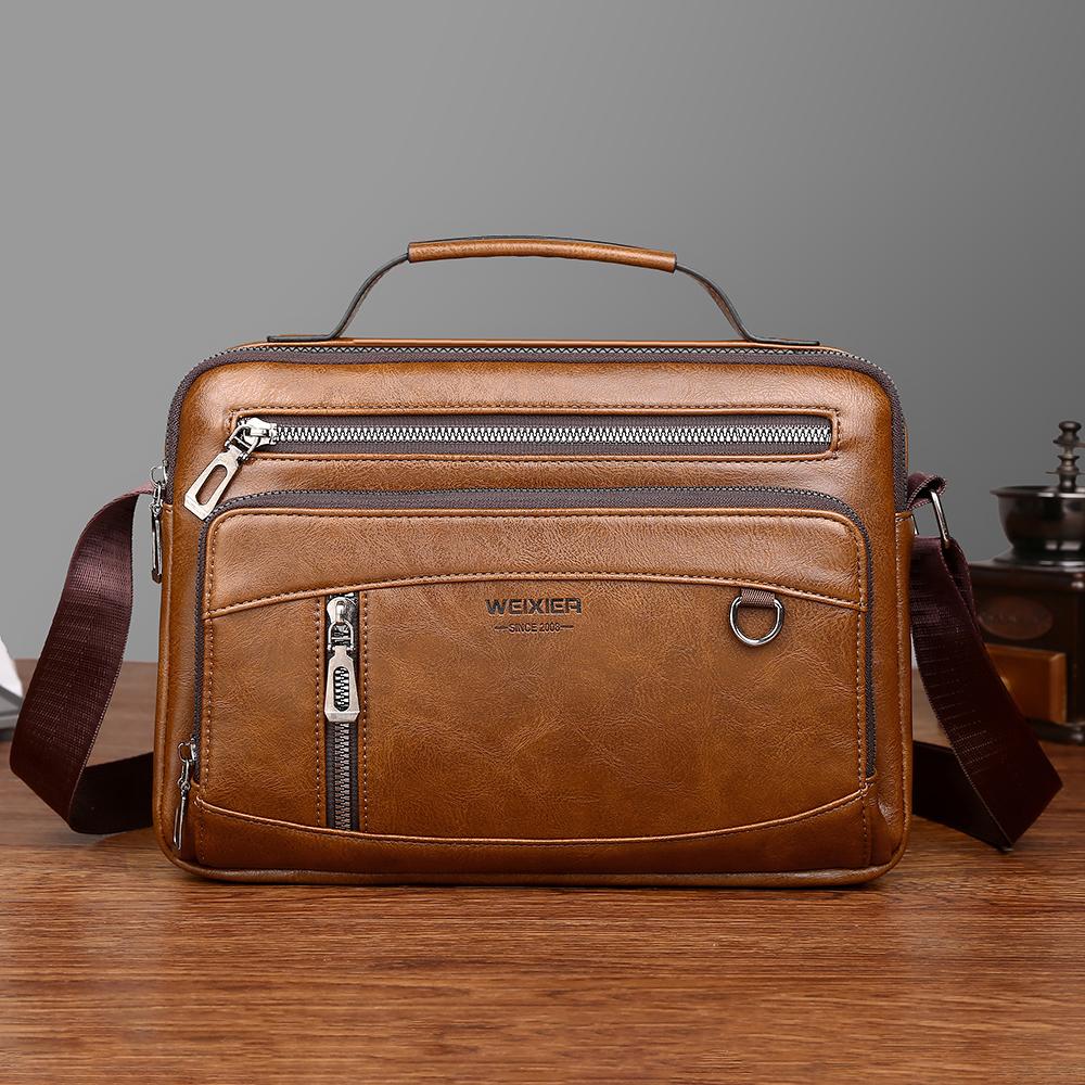 WEIXIER Men's Leather Messenger Bag Waterproof Crossbody Shoulder Bag Sling Satchel Bag Briefcase for Work Business Travel