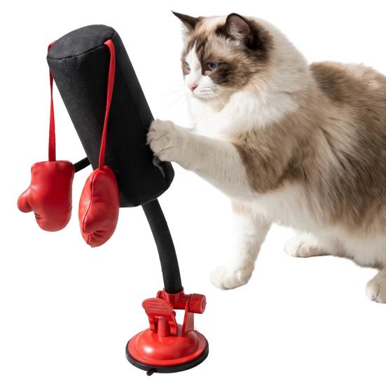 Indoor Cat Exercise Toy Punching Bag Toy, Interactive with Dangling Boxing Gloves, Toys Strong Suction Cup Base, Wobble for Kittens Cats Small Desktop