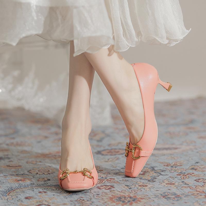 French Retro Internet Celebrity Horse Buckle Single Shoes Fashion Square Head Mary Jane Women's Shoes 2025 New Commuter High Heels