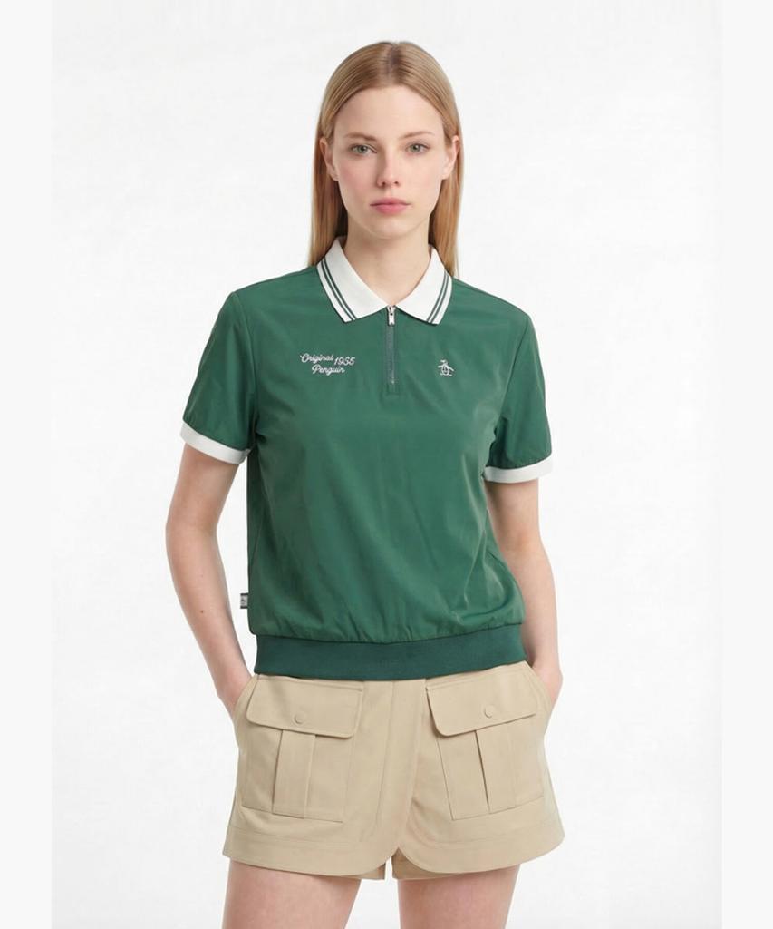Penggwinbaimeonsingweeo Women'S Woven Half-Zip T-Shirt Deep Green Mr122Pts32