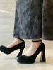 Sheepskin Version! Mary Jane High Heels Niche Square Head One-word Buckle with Thick Heel Not Tired Feet Waterproof Table Shallow Mouth Single Shoes