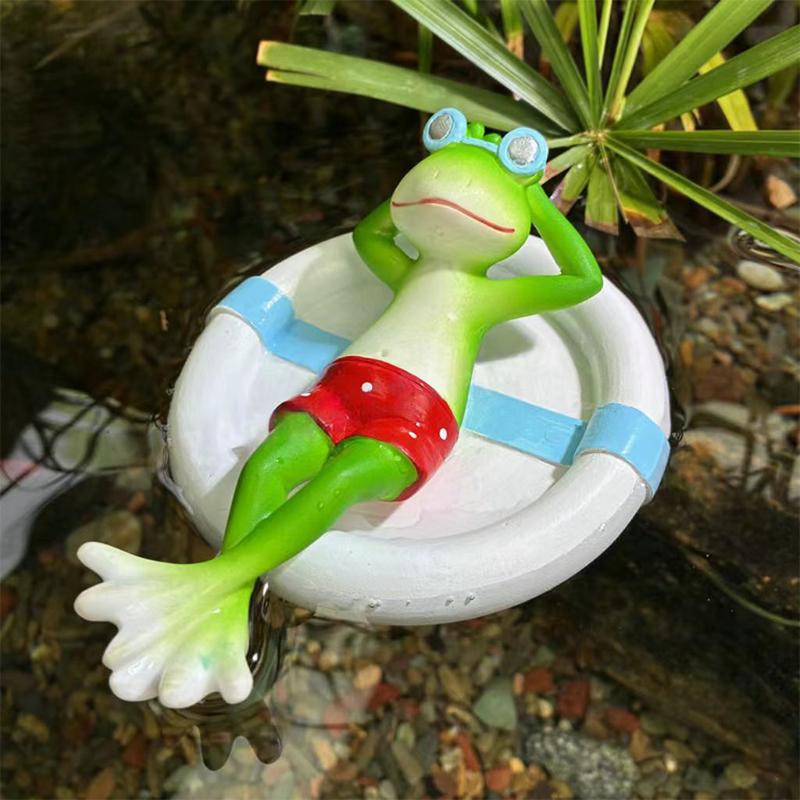 Schwimmende Froschstatue, Frosch-Teichdekoration, Farbechte, Leicht schwimmende, Wasser schwimmende Harztier-Figur, Gartendekoration