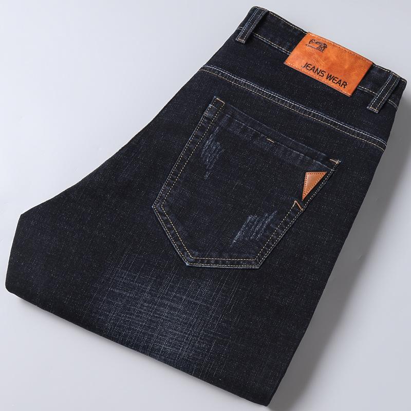 Spring And Autumn New High End Plush Jeans For Men Straight Tube Slim Fit Elastic Thick Casual Pants Autumn And Winter Men'S Pants