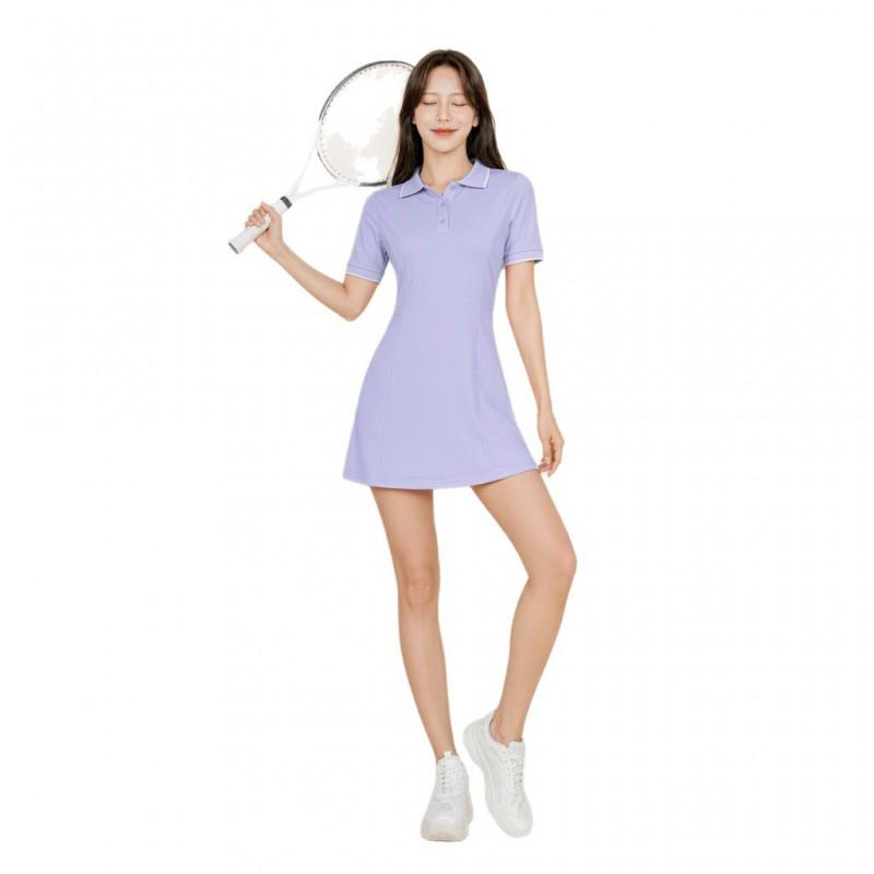 Womens Slim Fit Tennis Dress With Contrast Polo Collar Sporty Workout Golf Running Yoga
