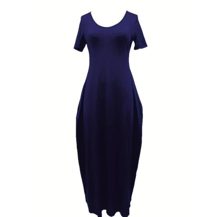 Women's Casual Maxi Dress Short Sleeve Simple Solid Dress With Pockets