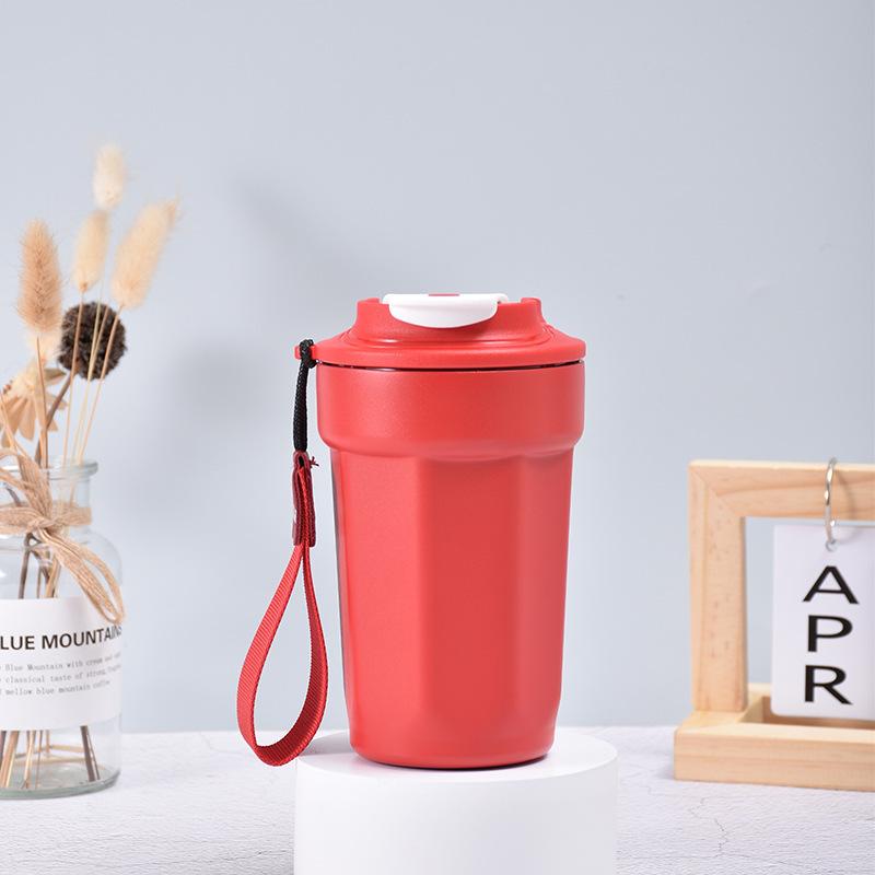 450ml Portable Water Cup with Lifting Rope Stainless Steel Coffee Cup Leak-Proof Thermos Home Office Outdoor Milk Water Cup