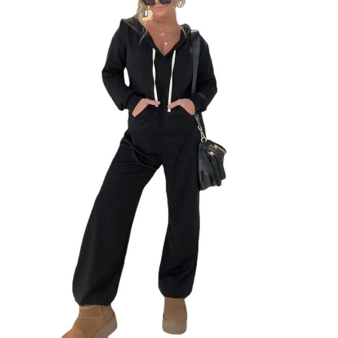 GMXIA Combinaisons et barboteuses à manches longues et à capuche pour femme, mode décontractée, couleur unie, imprimé, automne hiver