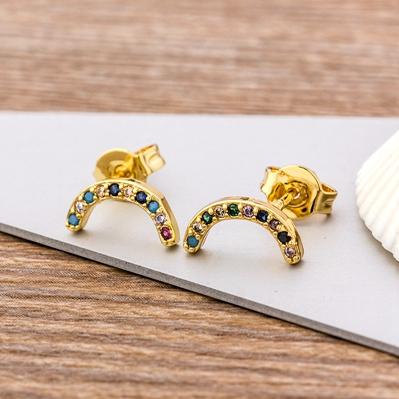 

Nidin Luxury Female Crystal Zircon Stone Earrings Fashion Copper CZ Rainbow Jewelry Romantic Boho Stud Earrings For Women Girls