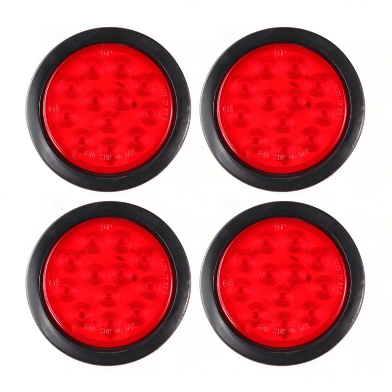 2/4pcs 4 Inch 12 LED Stop Turn Tail Brake Light Round Waterproof Tail Light for Trailer Truck