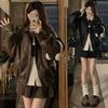 Ancola Damen Rote Leder-Baseballjacke - Retro Kurzer Frühling/Herbst 2025 Stil