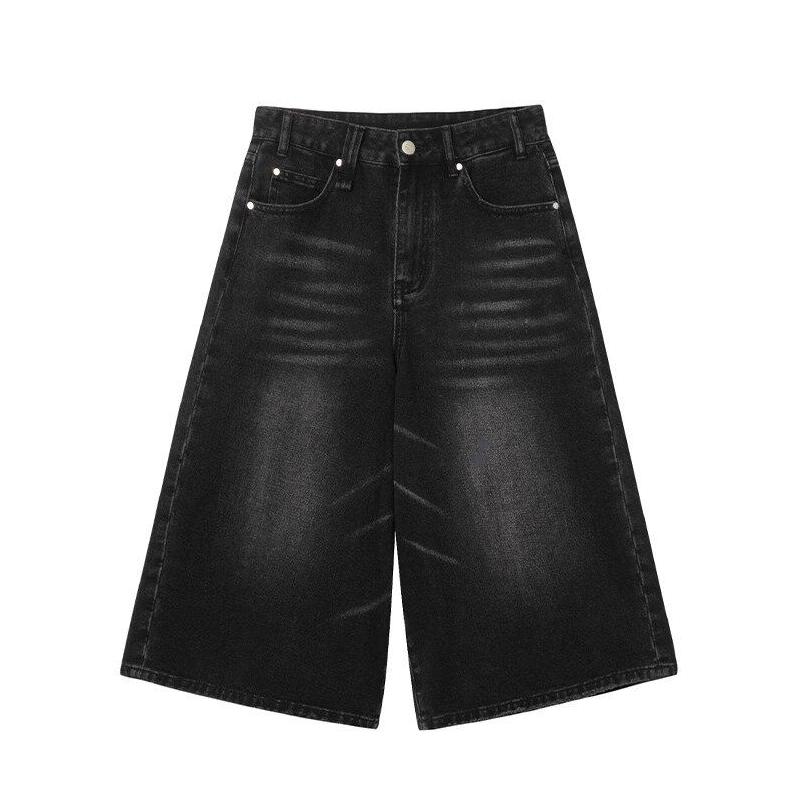 

Harajuku винтажные черные джинсовые шорты с высокой талией в стиле ретро, ​​женские модные повседневные свободные шорты Y2K, уличная одежда средней длины, короткие XXXL чёрный