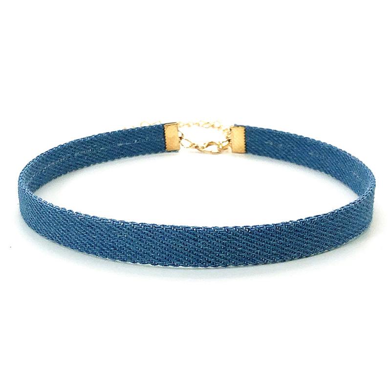 Trendy Blue Denim Gothic Goth Punk Star Choker Necklace Personality Vintage Clavicle Chain For Women  Jewelry Accessories