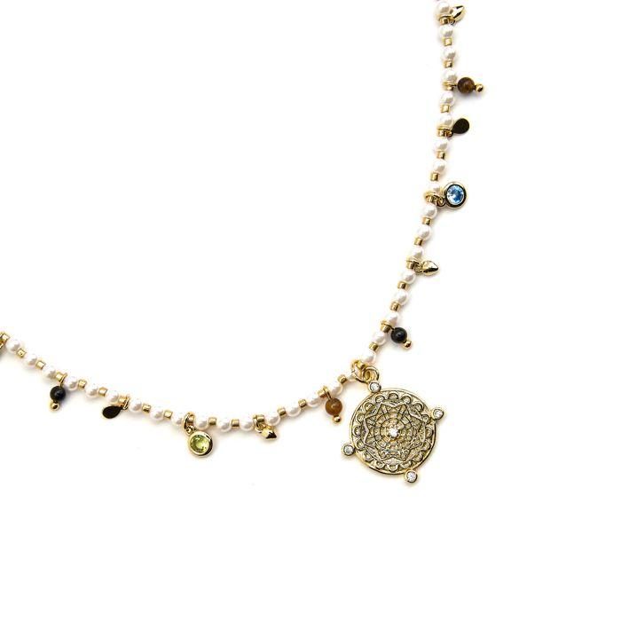 Collier Luxenter en argent 925 et finition on or 18 carats avec perles blanches - Thydo