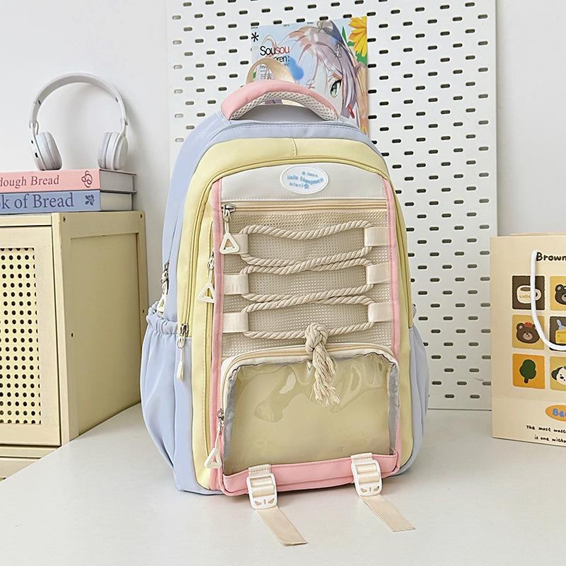 Schoolbag new high-value Mori ins fresh and sweet contrasting color splicing backpack junior high school students lightweight travel backpack