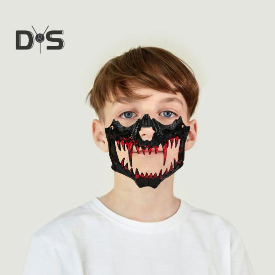 Half Face Mask Horror Halloween Costume Props Animal Skeleton Blood Mask with Elastic Straps for Halloween Cosplay Carnivals Masquerades
