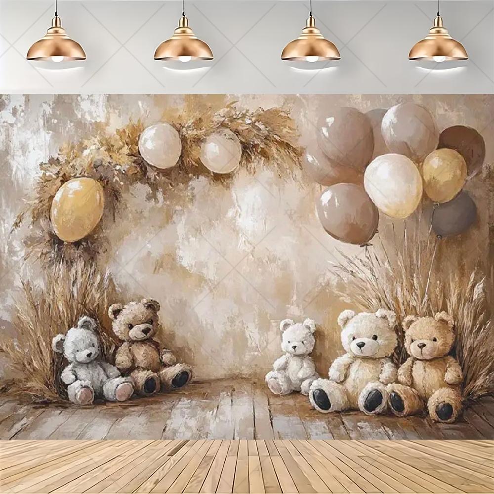 Teddy Bear Hot Air Balloon Backdrop Banner Newborn 1st Birthday Party Decoration Background Baby Shower Photography Studio Props