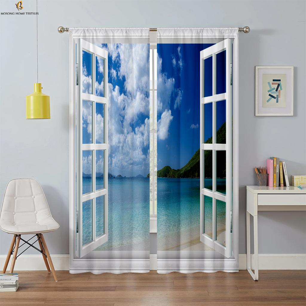 3D Printed Curtains With High Quality Black Silk Blackout Heat Insulation Curtains For Bedroom, Study And Living Room 2PCS