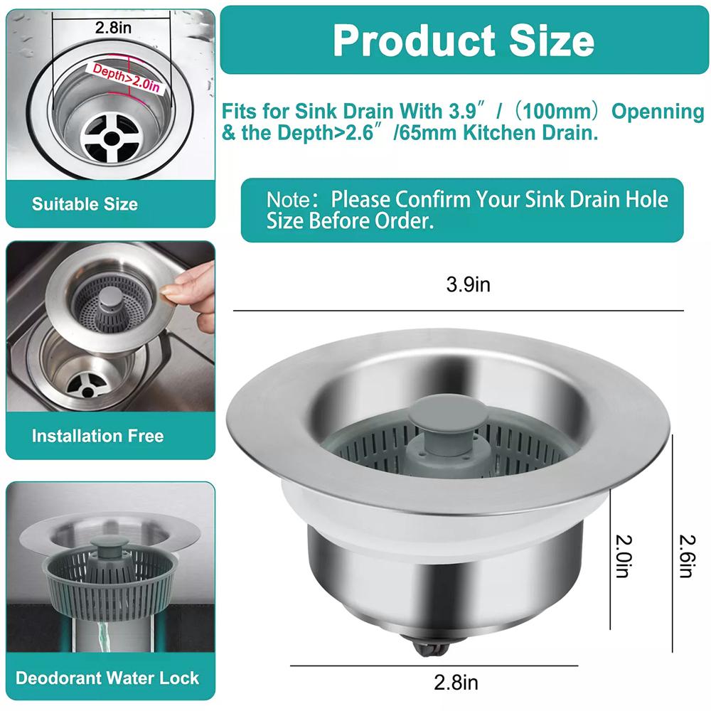 Küchenspülenablaufsieb Edelstahl Spülenstöpsel Verstopfungshemmendes Lebensmittelsieb Insekten- und geruchsresistentes Zubehör