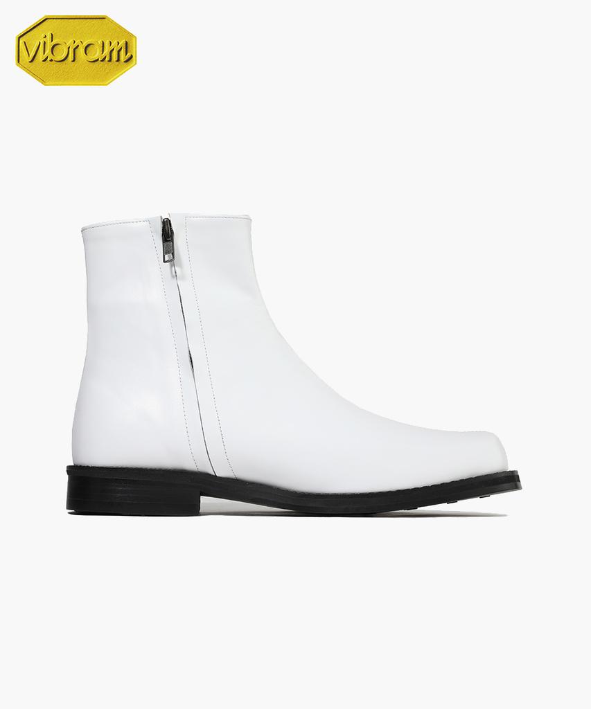 Firenze Atelier Center Cut Wide Square Toe Vibram Zip-Up Boots 5705 [Cream White]