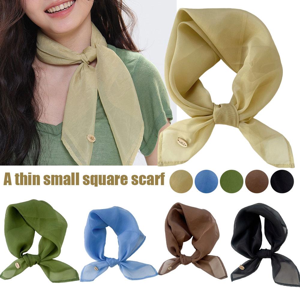 Korean Sweet Luxury Square Scarf For Women Elegant Women's Headband Neckerchief Fashion Thin Breathable Hair Scarf Bandana Shawl