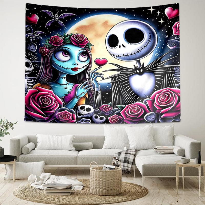 The-Nightmare-Before-Christmas Print Tapestry, Backdrop, Easy Setup, Ideal for Bedroom, Office & Living Room, with Aesthetic Wall Hanging Decor.