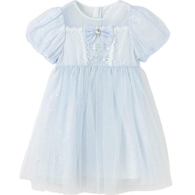 Balabala Girls' Summer Mesh Puff Sleeve Dress