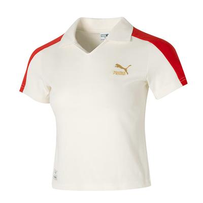 Poloshirt mit gesticktem Markenlogo Colorblock Gestreift Buchstaben-Print Muster Damen Tops Weiß 629235-65