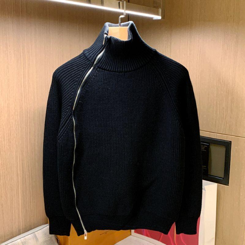 Trendy Brand Solid Color Half Turtleneck Sweater for Men in Winter Personalized Side Zipper Sweater Design Warm Top