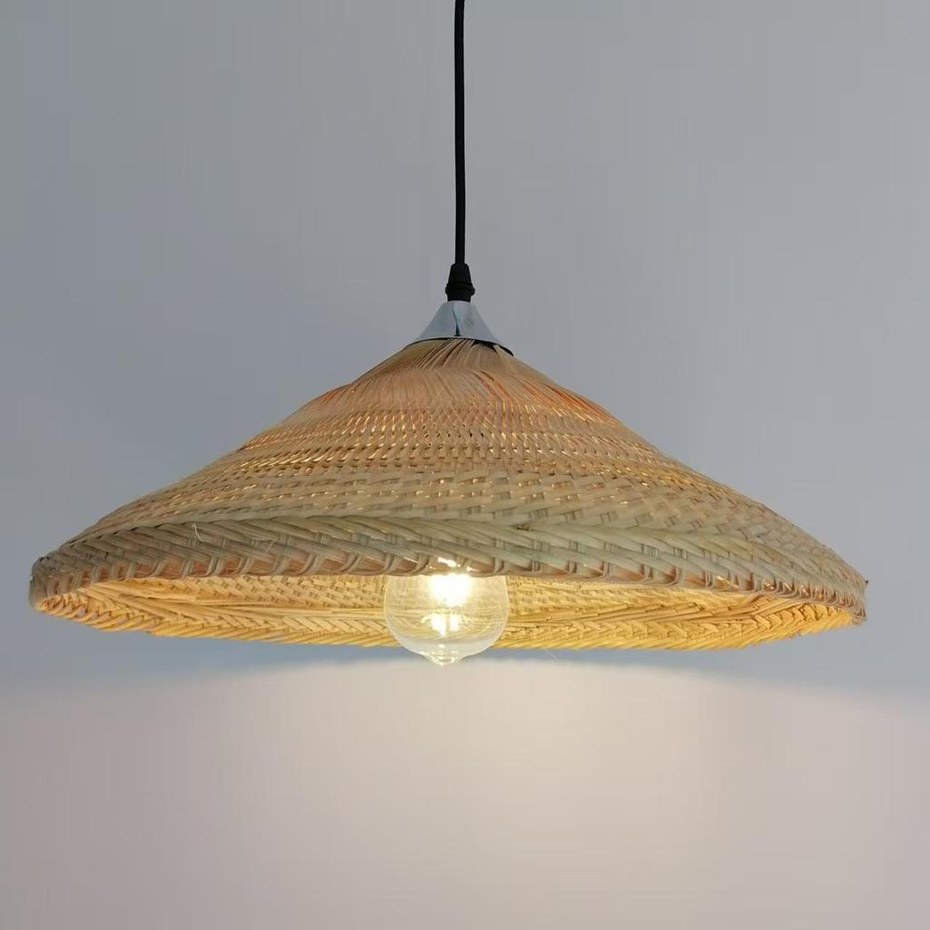 Retro Chinese Bamboo Pendant Light: Nostalgic Straw Hat Design for Hot Pot and Local Cuisine Restaurants