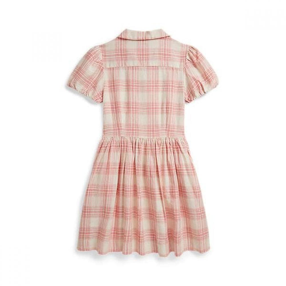 Polo Ralph Lauren Girls 7 16 Plaid Linen Cotton Shirt Dress