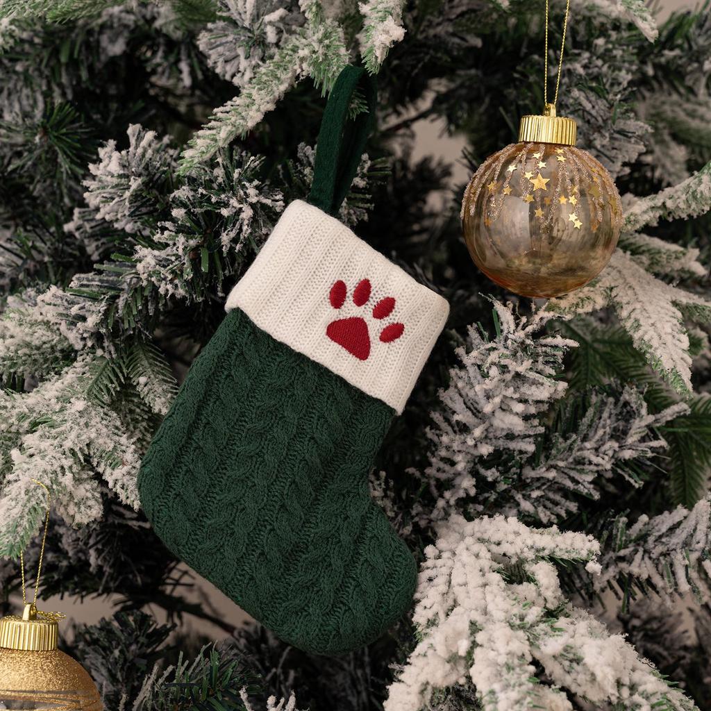 Haobei Green Knitted Christmas Stocking with Embroidered Lettering – Woolen Gift Bag Décor