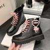 Roze Liefdevol Hart Enkellaarsjes Dameslaarzen Gothic Platte Damesschoenen Platform Vetersleer Booties Damesschoenen