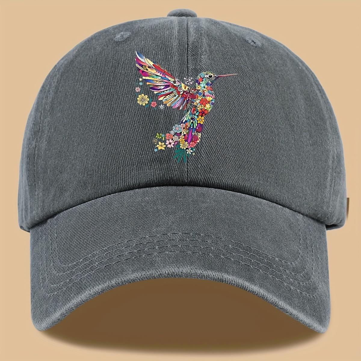 

1pc Fashionable Hummingbird And Floral Print Outdoor Baseball Cap Adjustable Breathable Sun Hat Suitable for Hiking Fishing One Size