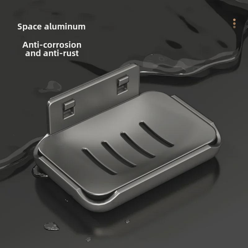 Punch-Free Wall-Mounted Soap Rack, Space-Saving Aluminum with Dual Drain Design