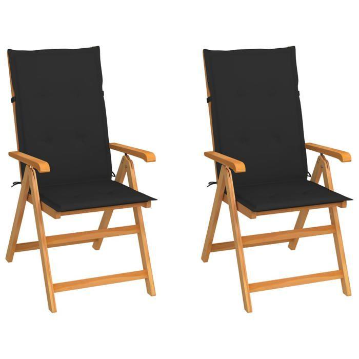VidaXL Chaises de jardin lot de 2 et coussins noir Bois de teck massif 3062383