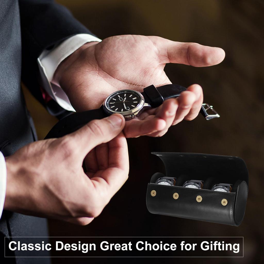Uxcell Watch Travel Case, Single Slot, Portable Leather Watch Case, Unisex, with Removable Cushion, for Travel, Display, Home Storage, Coffee