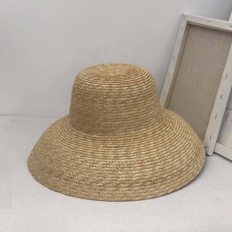 Big Brim Straw Straw Hat Women's Summer French Retro Hepburn Style Dome Big Head Circumference Seaside Beach Sun Hat