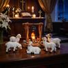 Christian Gift for Family Christmas Nativity Scene Set with LED Lighted Campfire, Resin Manger Stable Figurine, Religious Figurine Wooden Look