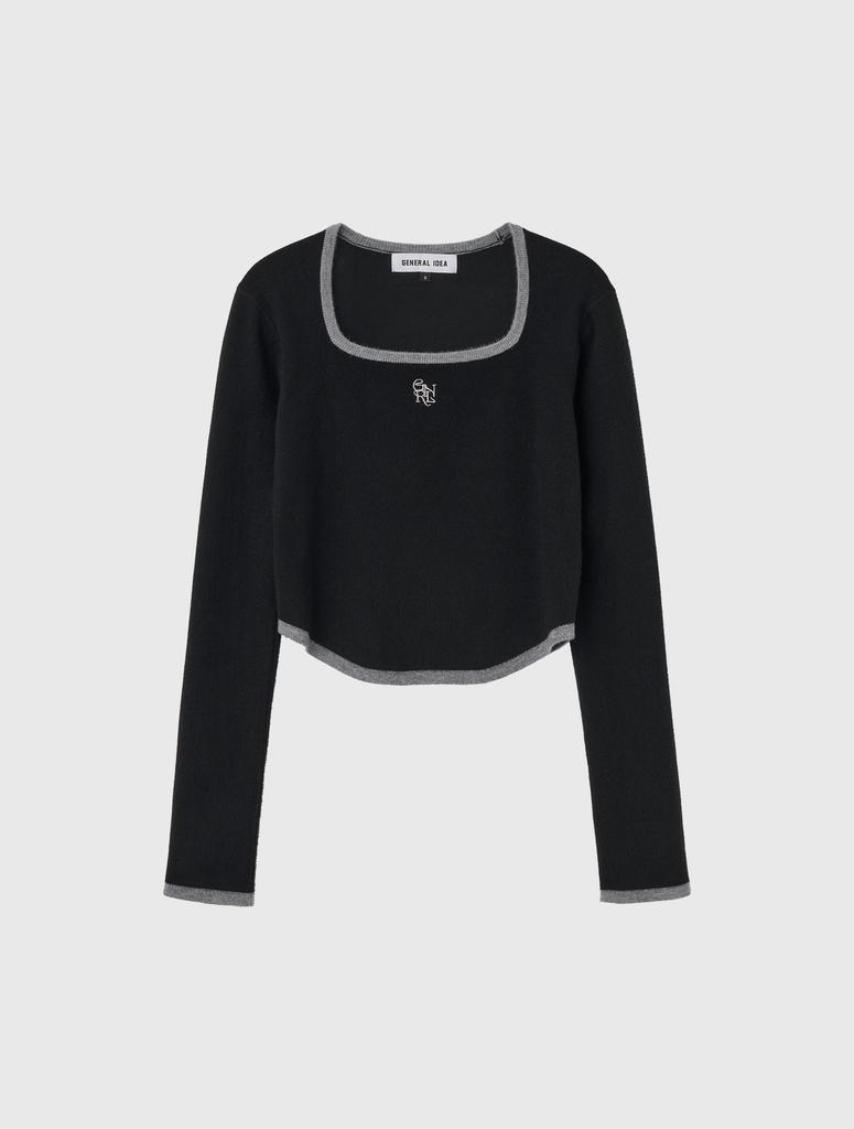 GENERALIDEA Superfine Wool Contrast Square Neck Pullover [Black] / Wbd4L05551
