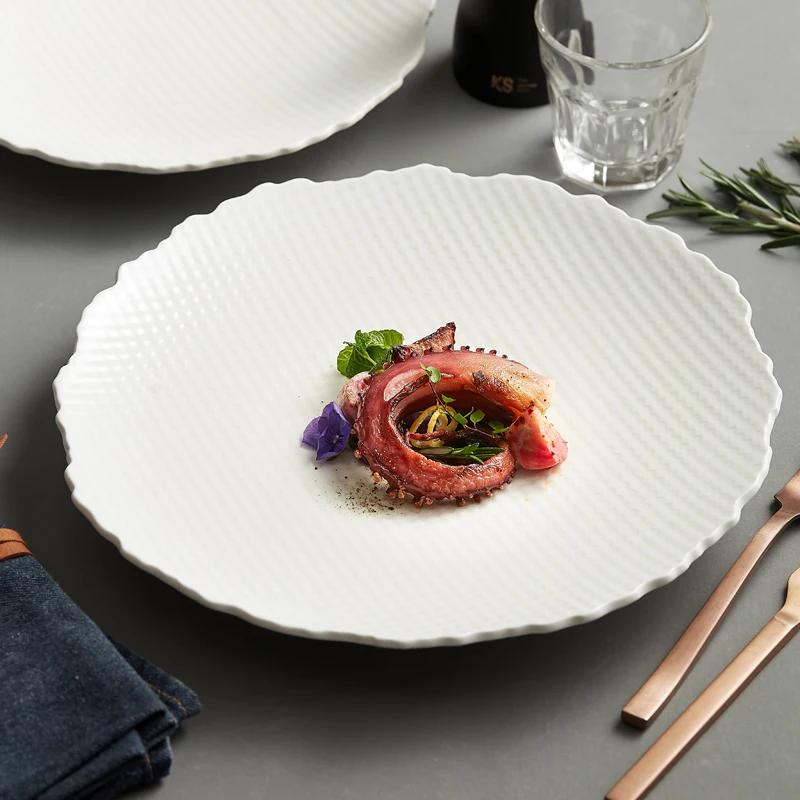 White Ceramic Western Dinner Plate Steak Plate In Restaurant Home Kitchen Round Soup Plate Hotel Cutlery Fruit Salad Platter
