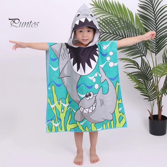 Children Bath Towel Cartoon Printing Kids Beadch Hooded Bath Wrap Poncho Quick-drying Super Absorbent Swimming Towel Windproof Wearable Towel Toddler