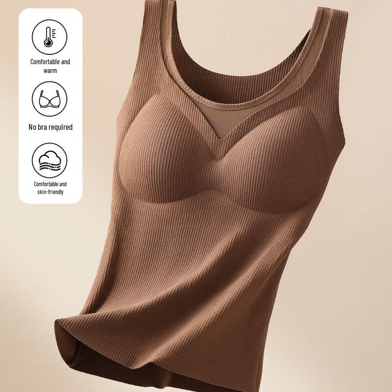GUJIN Women's V-Neck Thermal Vest with Built-in Bra, Brushed Acetate Blend