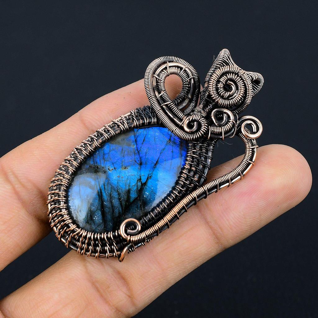 Blue Flash Labradorite Handmade Pendant, Natural Gemstone Jewelry, 999 Copper Wire Wrapped Pendant Jewelry, For Gift
