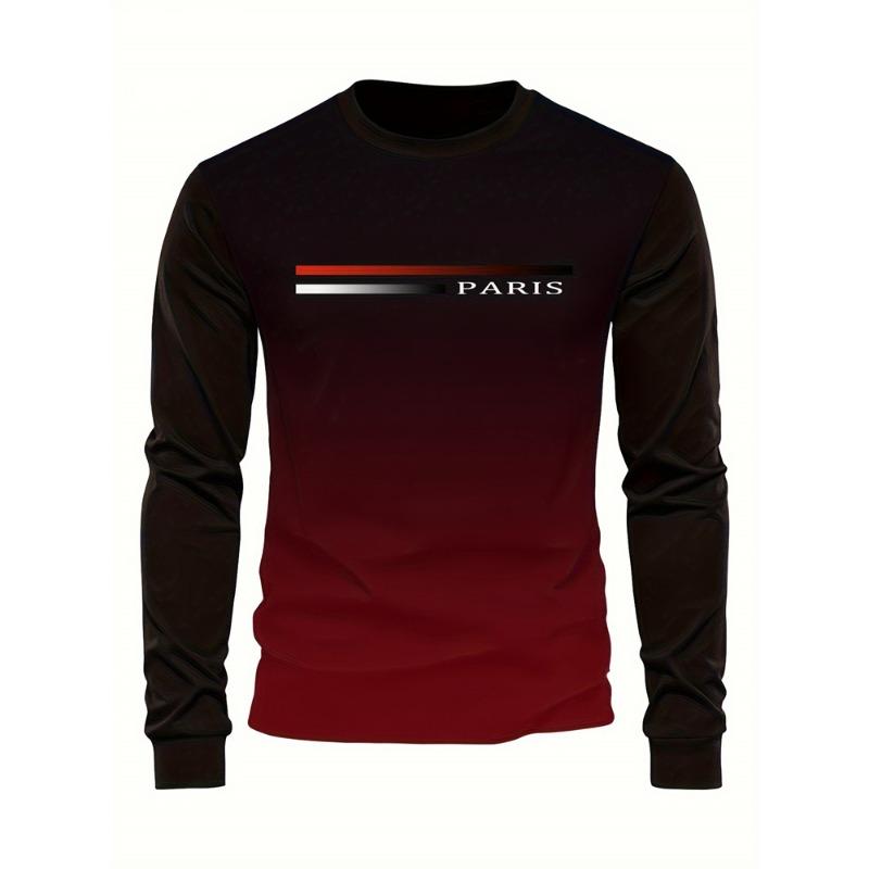 Men's Spring And Fall Fashion Casual Long-sleeved T-shirt Loose PARIS Letters Printed Pullover Round Neck Long Sleeve Sweatshirt